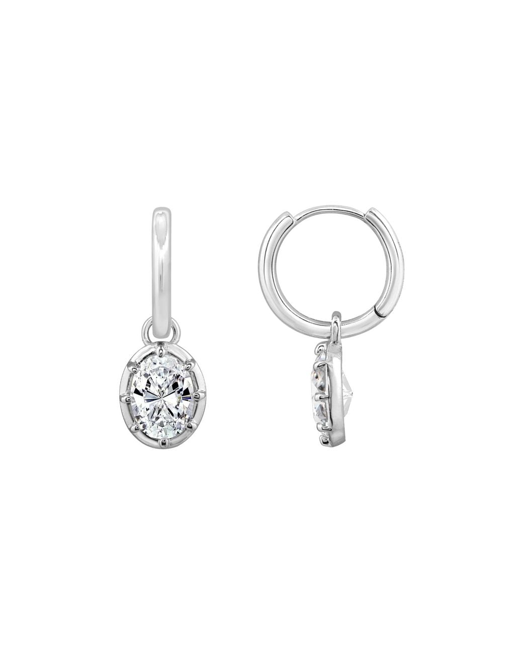 Diamonbliss White Embellished With Swarovski Plated Bezel Oval Cut Drop Earrings