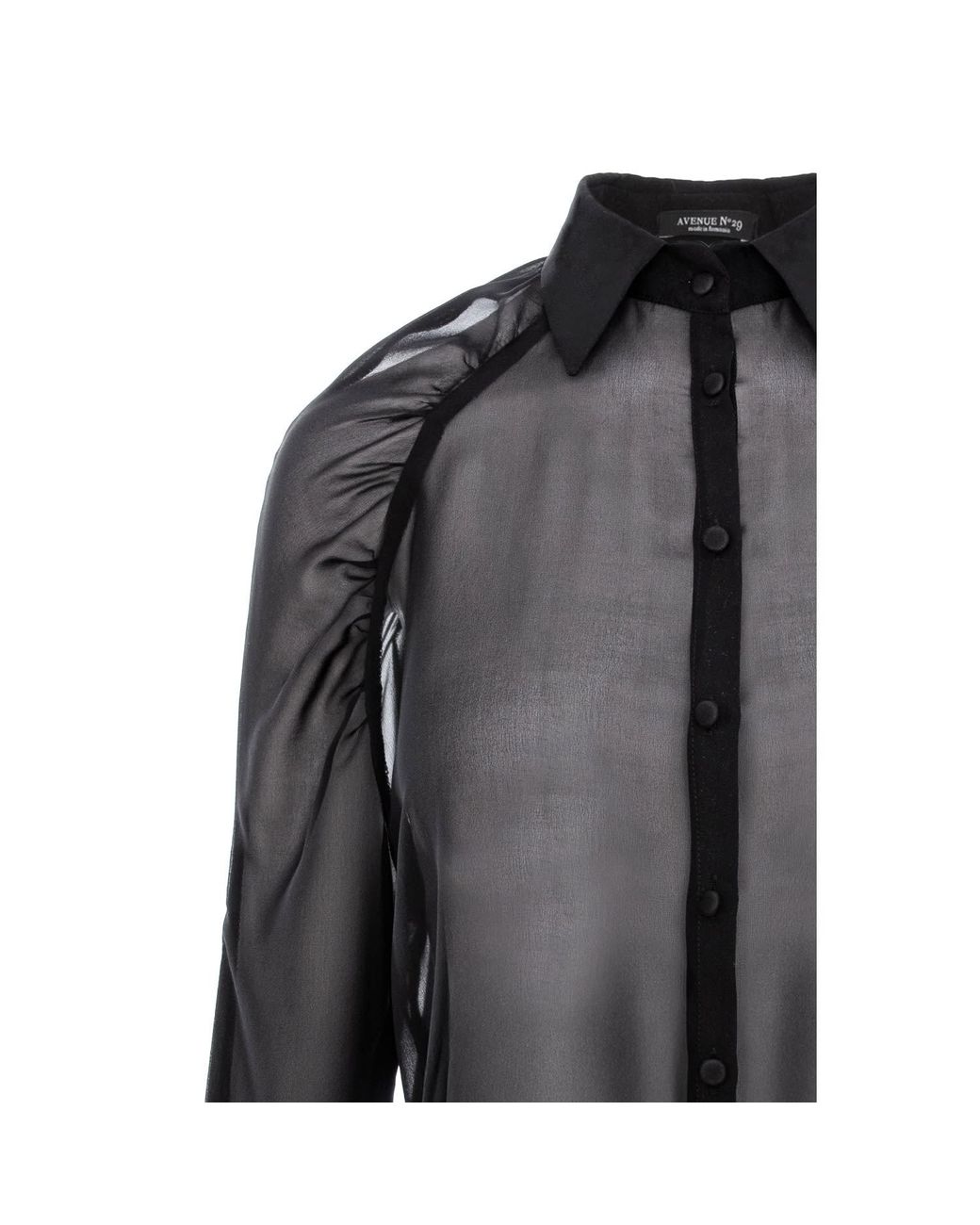 AVENUE No.29 Black Gathered Raglan Sleeve Silk Buttoned Down Shirt