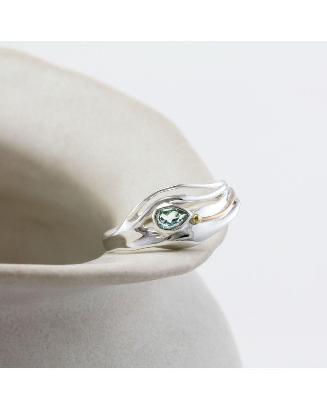 Isla Silver White Flowing Teardrop Topaz Ring