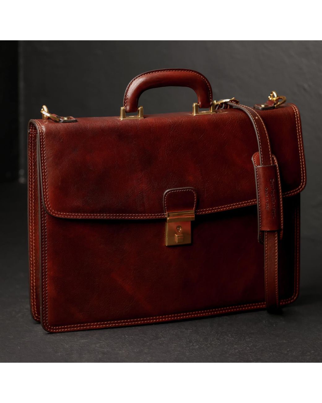 Time Resistance Brown Leather Briefcase for men