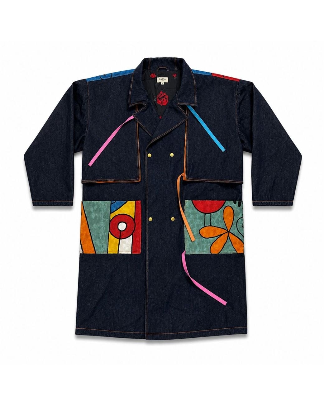 Zasta Studio Blue Denim Artwork Long Coat for men