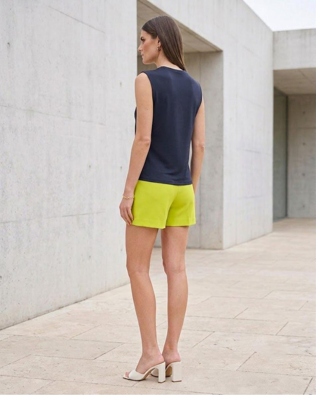 Conquista Blue Pleated-Shoulder V-Neck Top