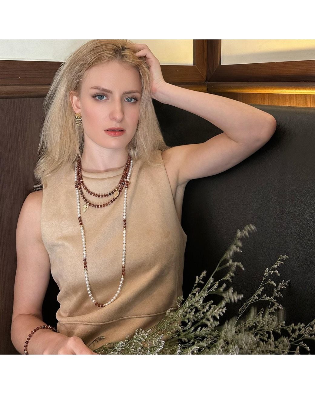Farra Metallic Freshwater Pearls With Natural Garnet Long Necklace