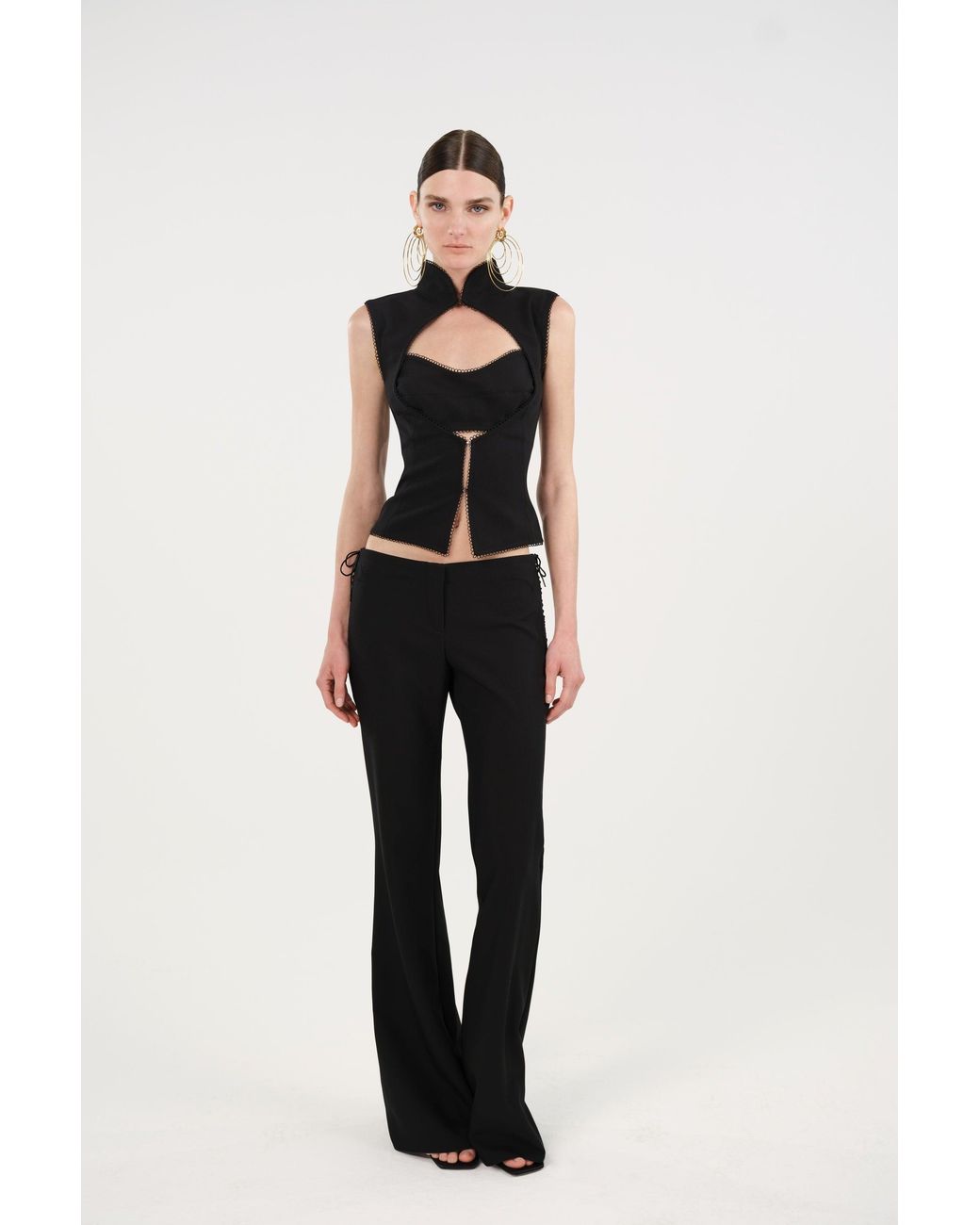 Nocturne Blue Side-Tie Low-Rise Slim Fit Trousers
