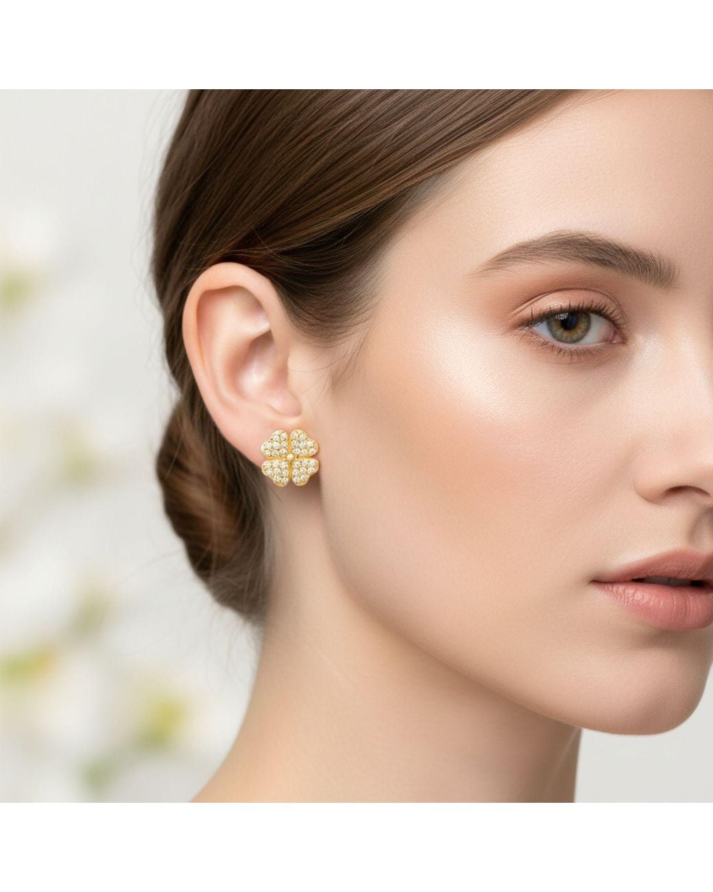 Seven Saints Metallic Four Leaf Clover Pave Stud Earrings
