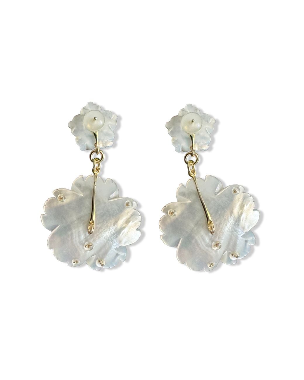 Laura Gray White Mother Of Pearl Double Flower Earrings