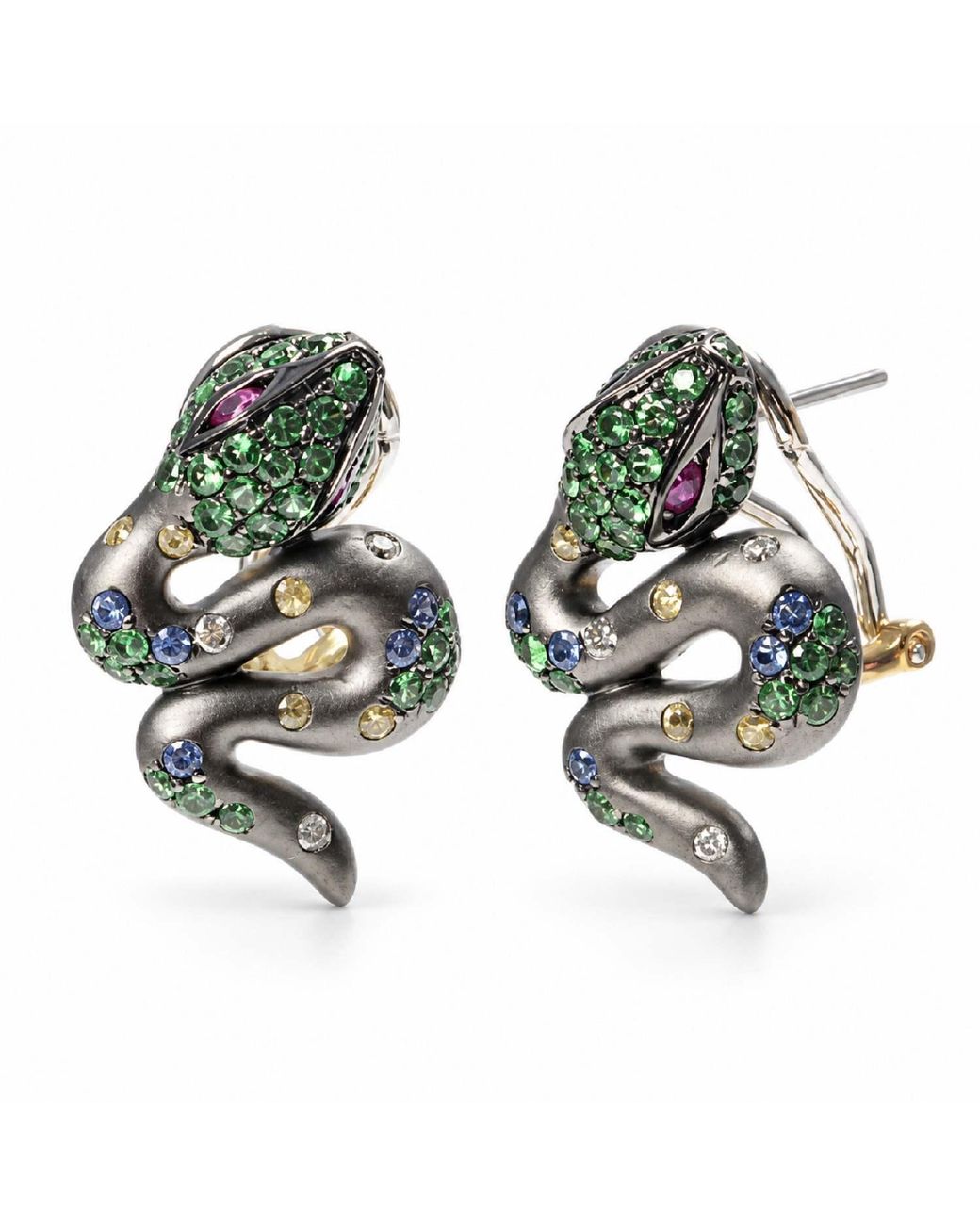 Artisan Green 18K Gemstone Snake Stud Earrings