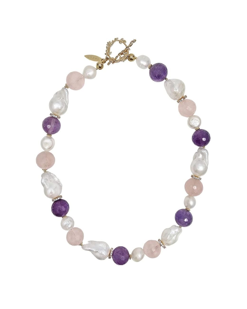 Farra Multicolor Baroque Pearls With Rose Quartz And Amethyst Necklace
