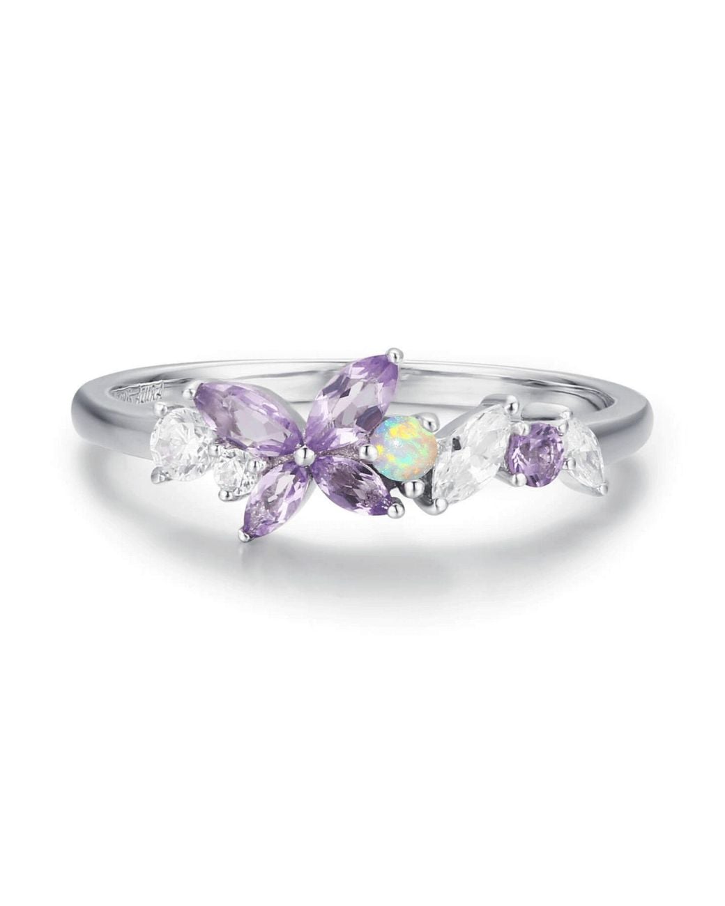 Azura Jewelry New York White Monarch Butterfly Amethyst Opal Ring Vermeil