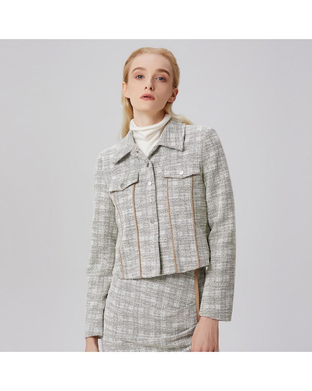 Smart and Joy Gray Crop Jacket With Pocket Flaps And Bias