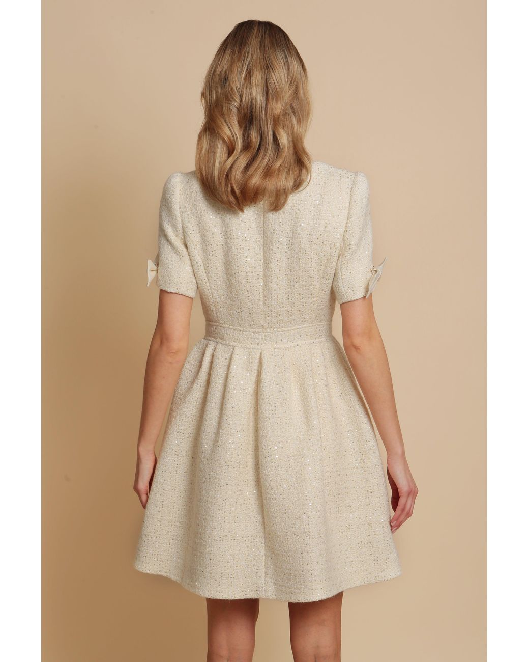 Santinni Natural Golden Age Wool Tweed Dress Coat