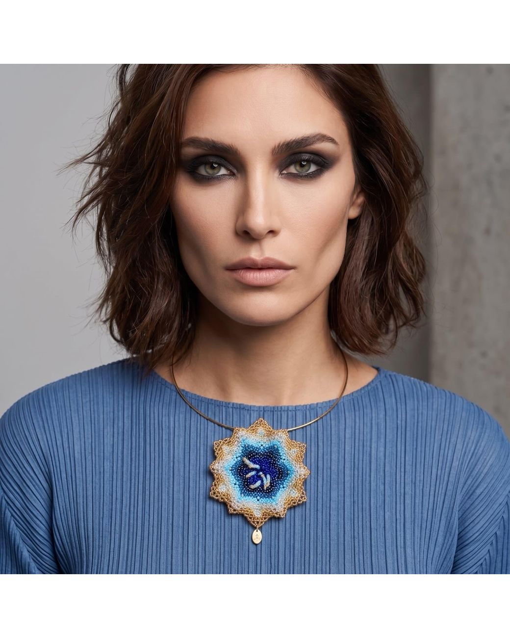 Iliana Arrazola Blue Pasiflora Flower Choker, Glass Beads, Beaded Jewelry