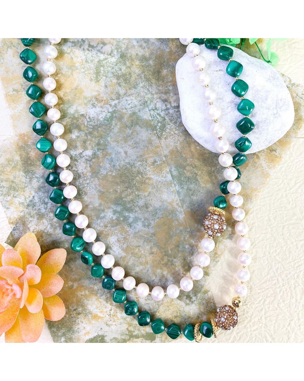 Farra Multicolor Malachite With Freshwater Pearls Multi-way Necklace
