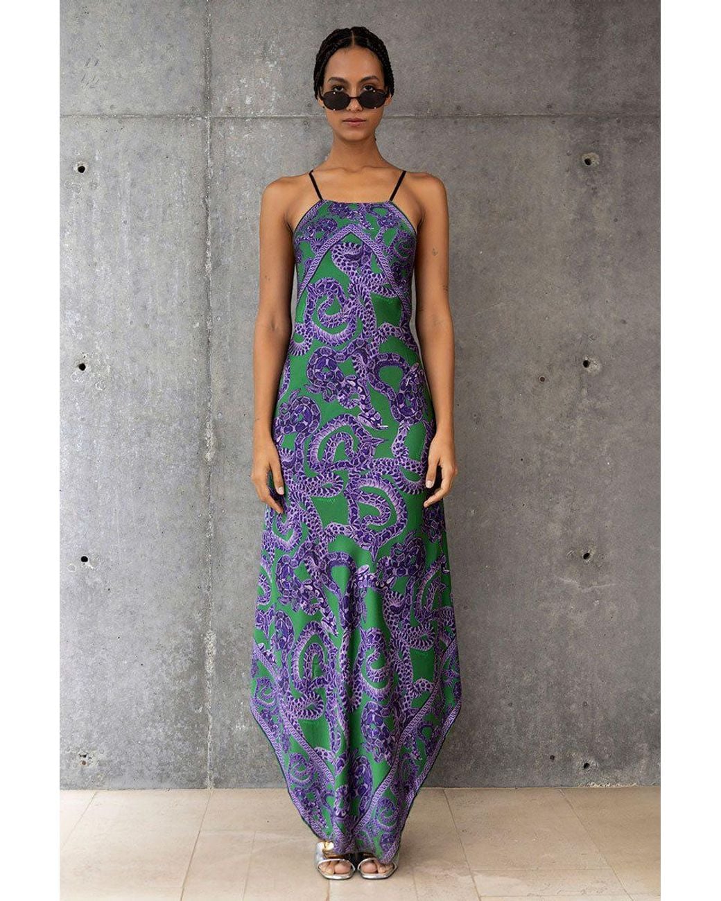 Monzlapur New York Blue Silk Snake Scarf Dress