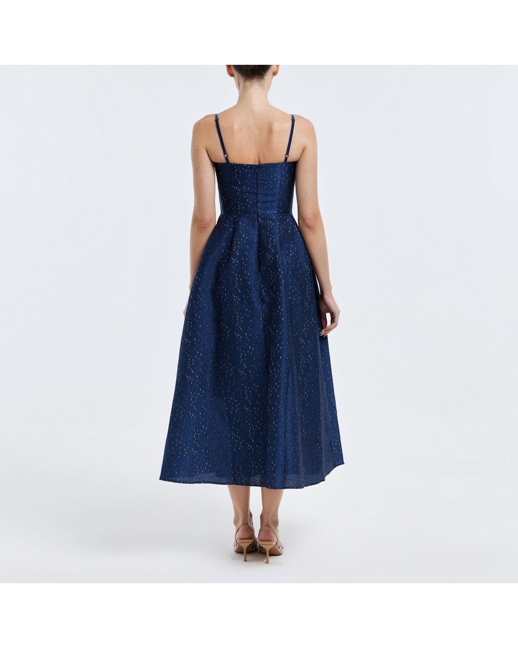 POST MERIDIEM Blue Jacquard Flecks Bustier Dress