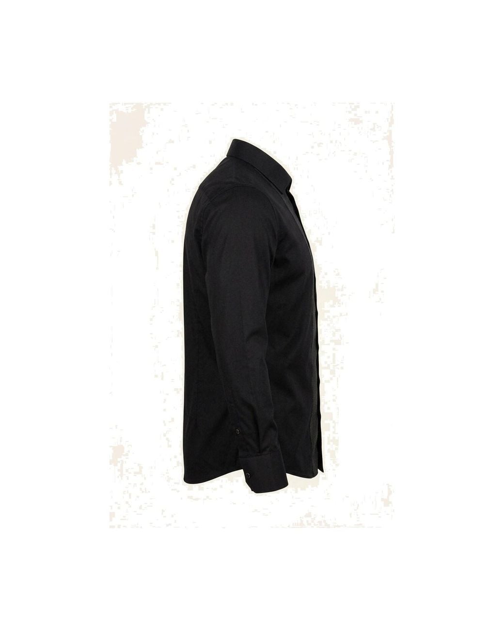 Ron Tomson Black Lurex Paneled Spread Collar Tux Shirt for men