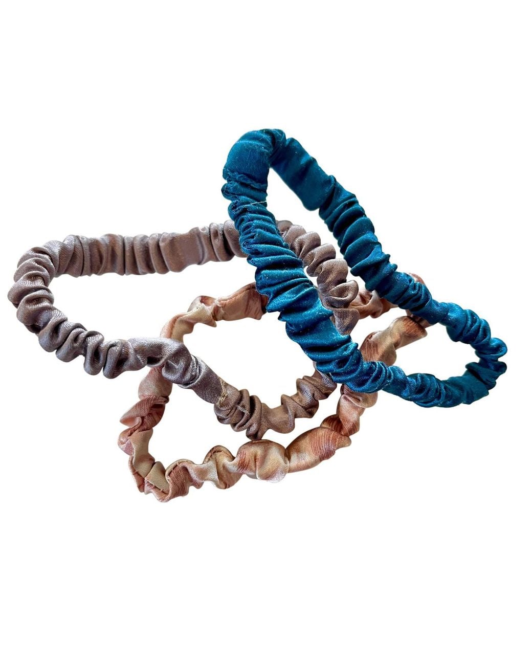 Soft Strokes Silk Blue Set Of Three Pure Mulberry Silk Skinny Scrunchies Weekly Special Hair Ties Pastel Leopard