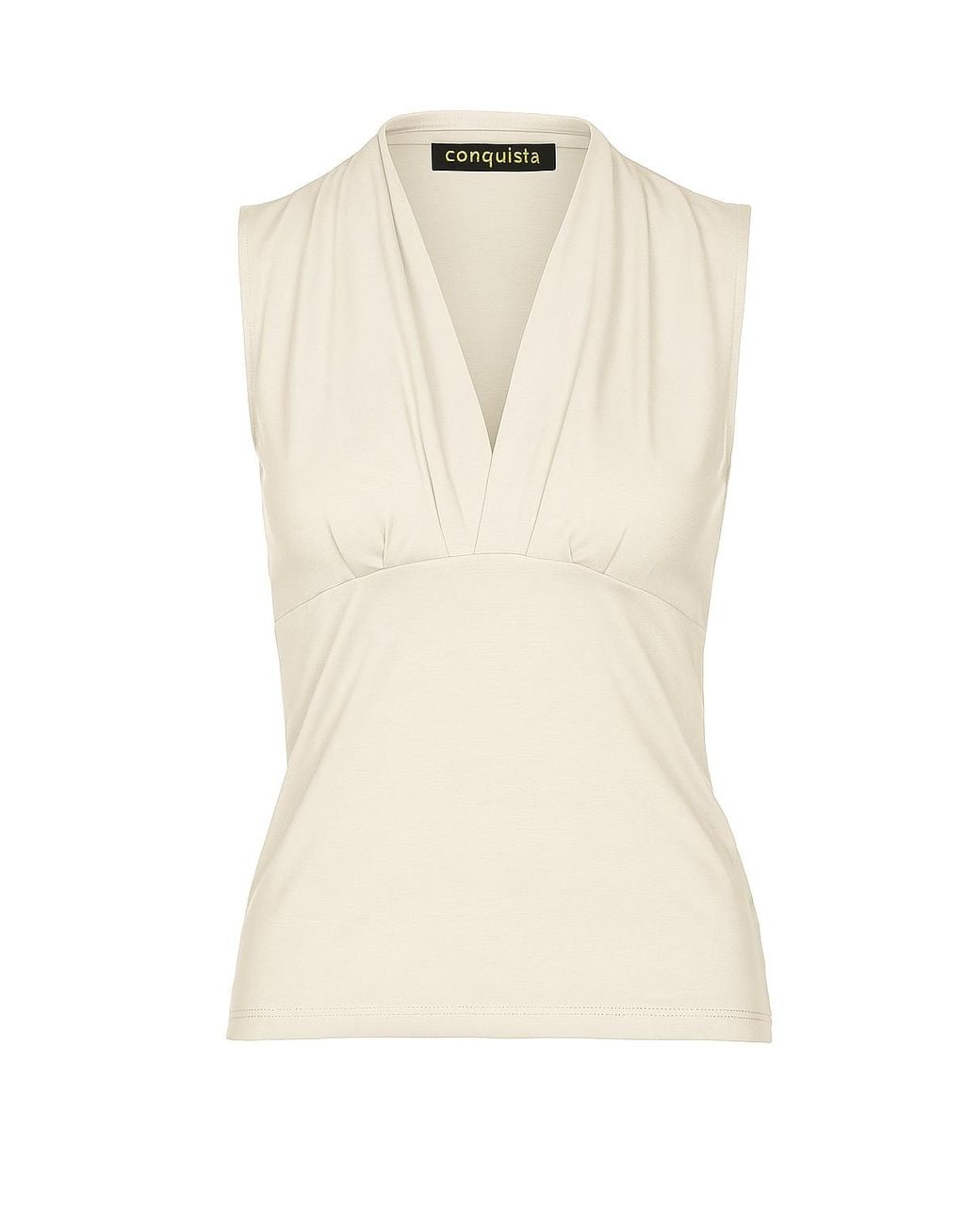 Conquista Natural Neutrals Cream Sleeveless V-Neck Jersey Top – Stretch Fabric