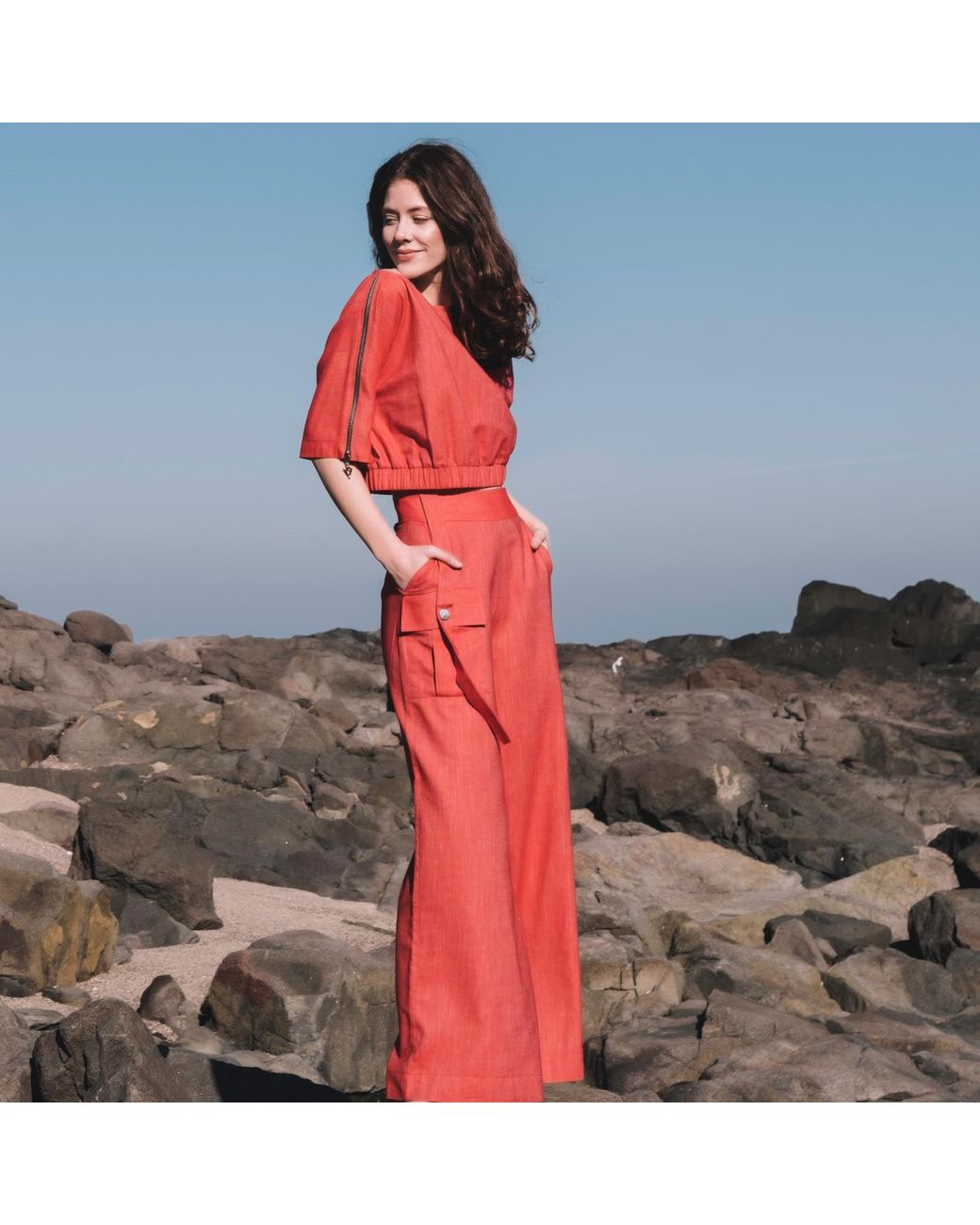 Mirimalist Red Flame Wide Leg Pants