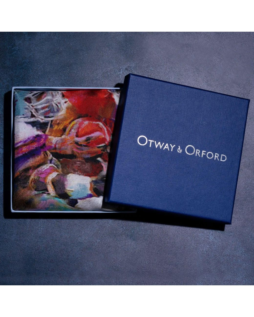 Otway & Orford Blue 'Closing In' American Football Silk Pocket Square for men