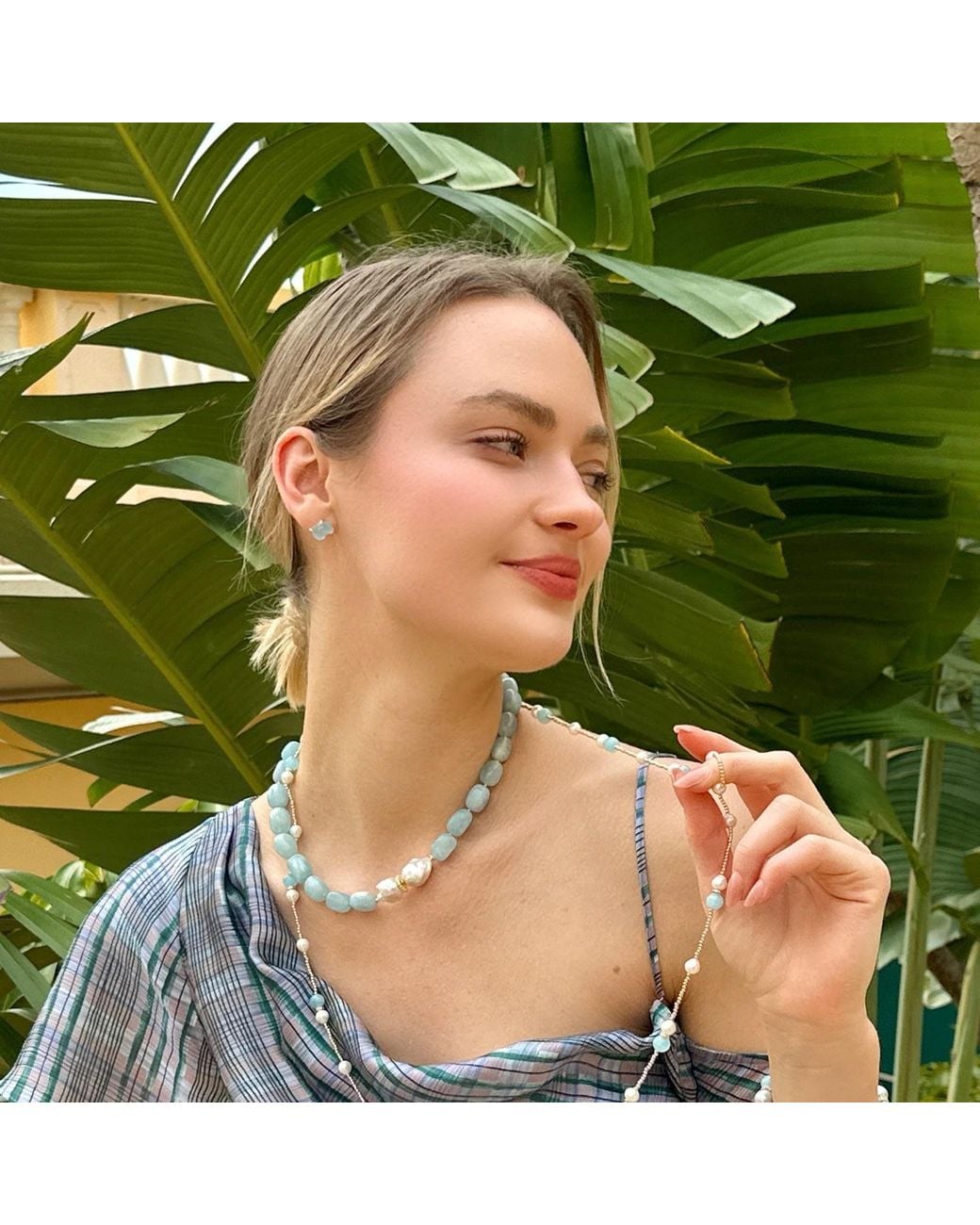 Farra Blue Unpolished Aquamarine Stone Stud Earrings