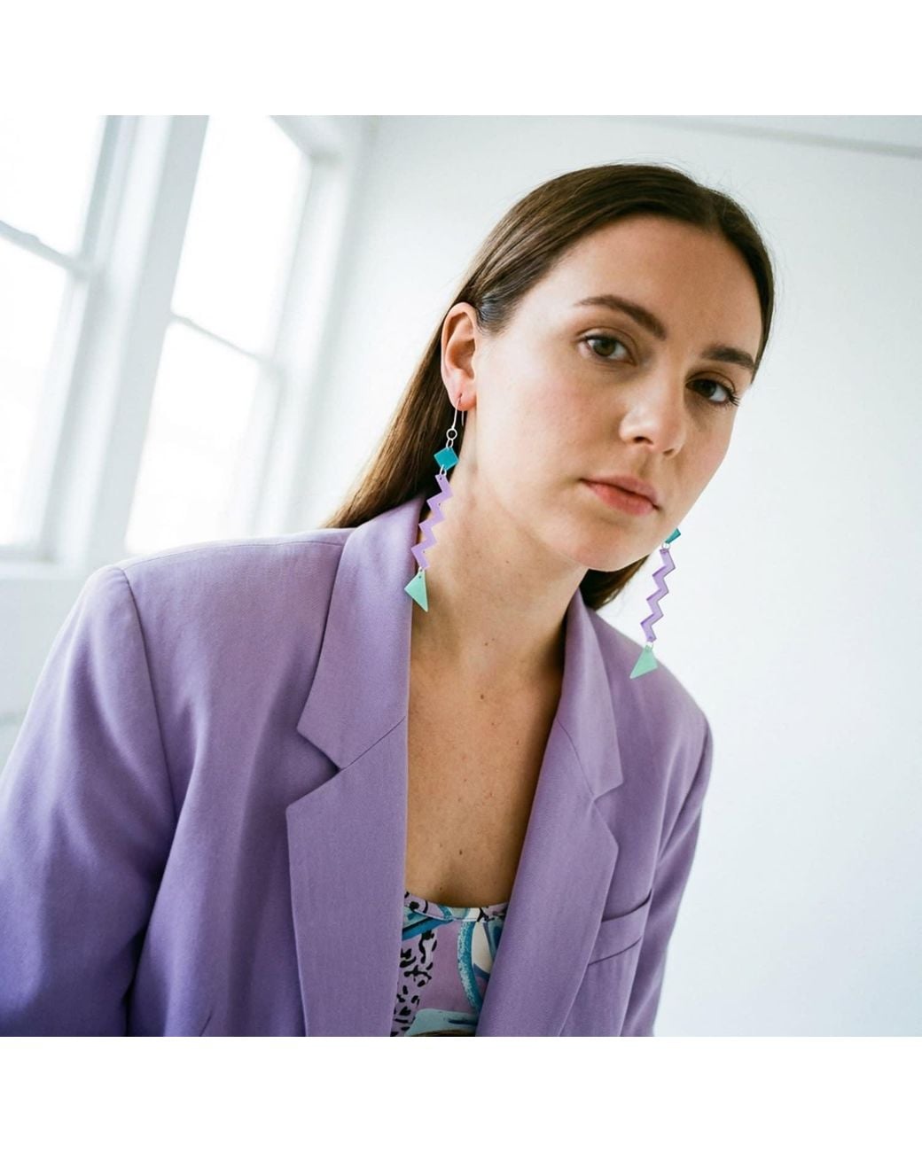 By Chavelli Blue Geometric Zig Zag Retro Dangly Earrings