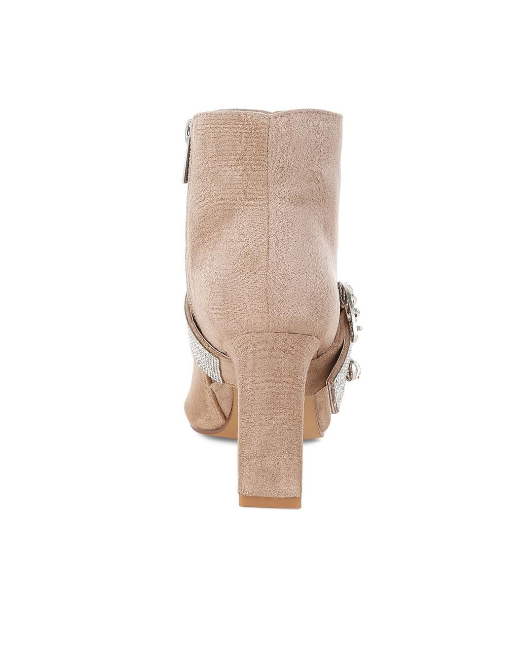 Rag & Co Brown Neutrals Asagao Diamante & Rhinestones Strap Boots