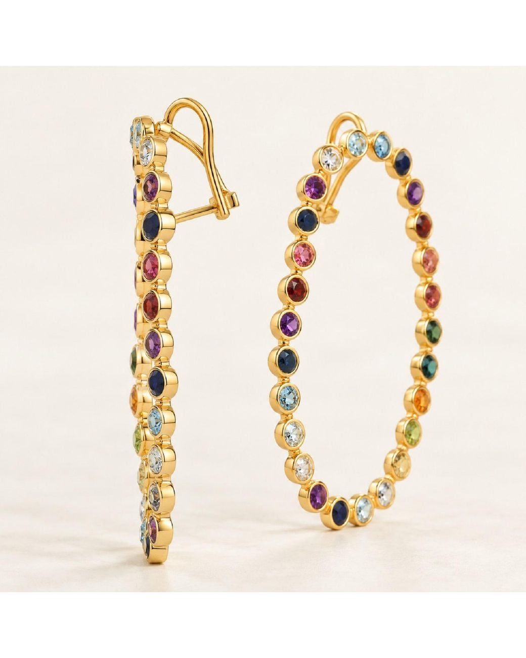 Artisan Metallic Natural Multi Sapphire Stud Earrings 18k Yellow Gold Gemstone