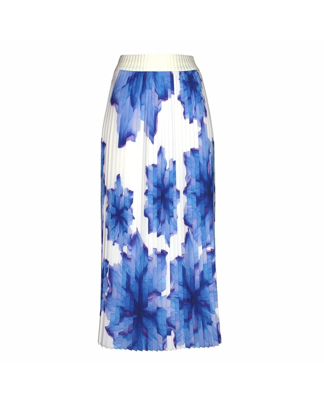 Lalipop Design Blue Floral-Print Elasticated-Waist Pleated Recycled Fabric Maxi Skirt