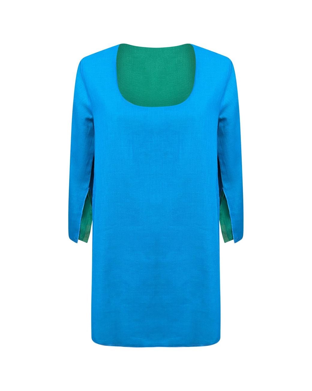 Perlavera Blue Poly- Cotton Voile Reversible Tunic With Slits