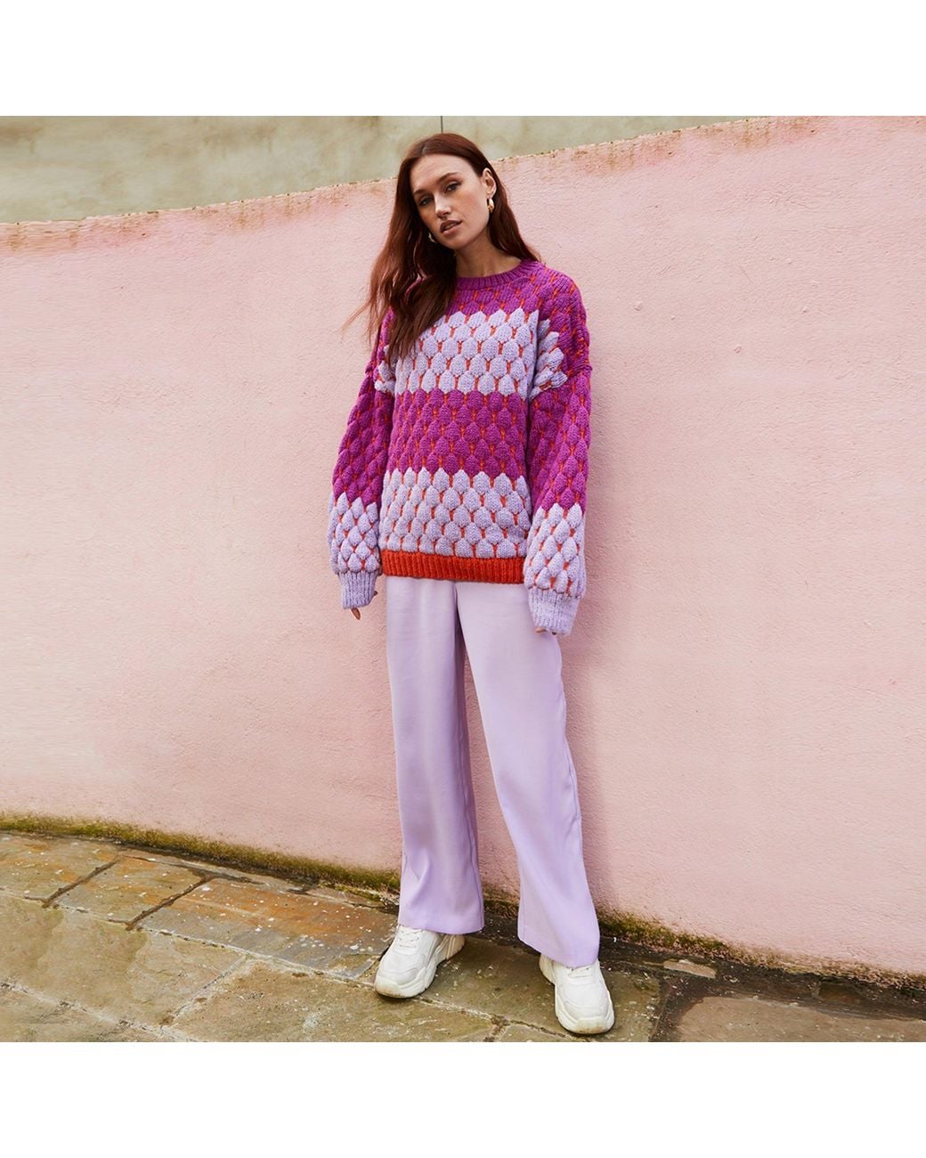 Cara & The Sky Purple Marissa Bubble Stitch Stripe Jumper