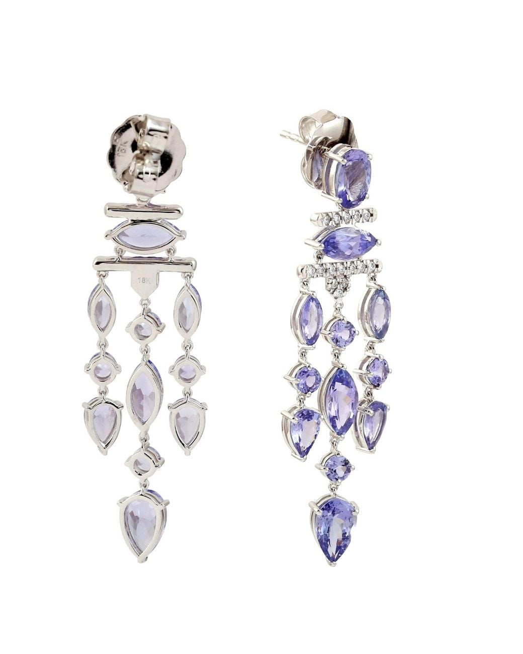 Artisan Blue White Gold Chandelier Earrings Diamond Tanzanite Gemstone Jewelry