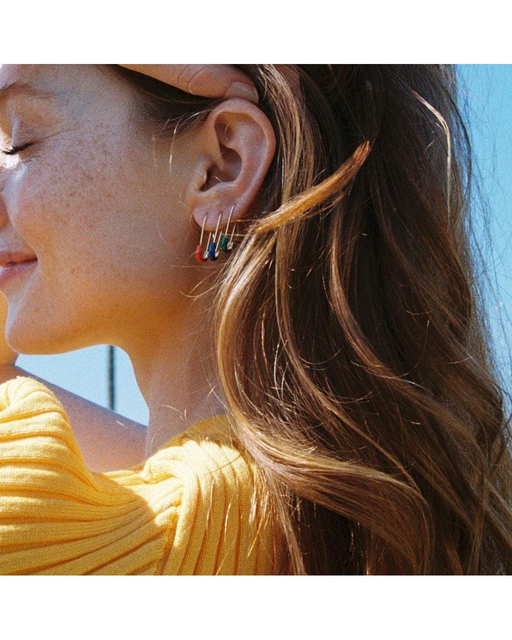 Kris Nations Pink Safety Pin Enamel Hoop Earrings
