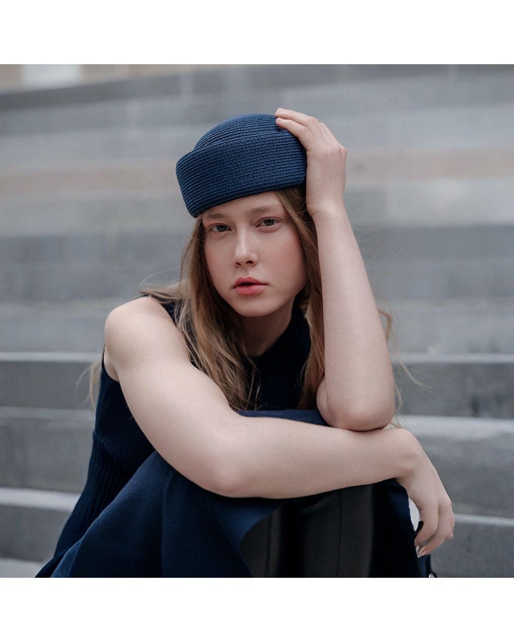 London Atelier Byproduct Blue Straw Pillbox Hat