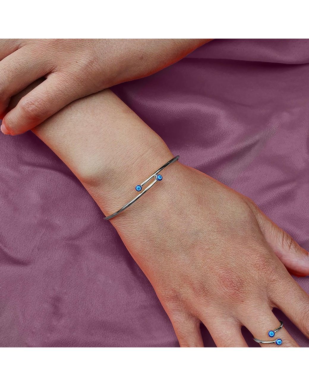 Sophelia Multicolor Turkish Evil Eye Minimalist Sterling Bangle