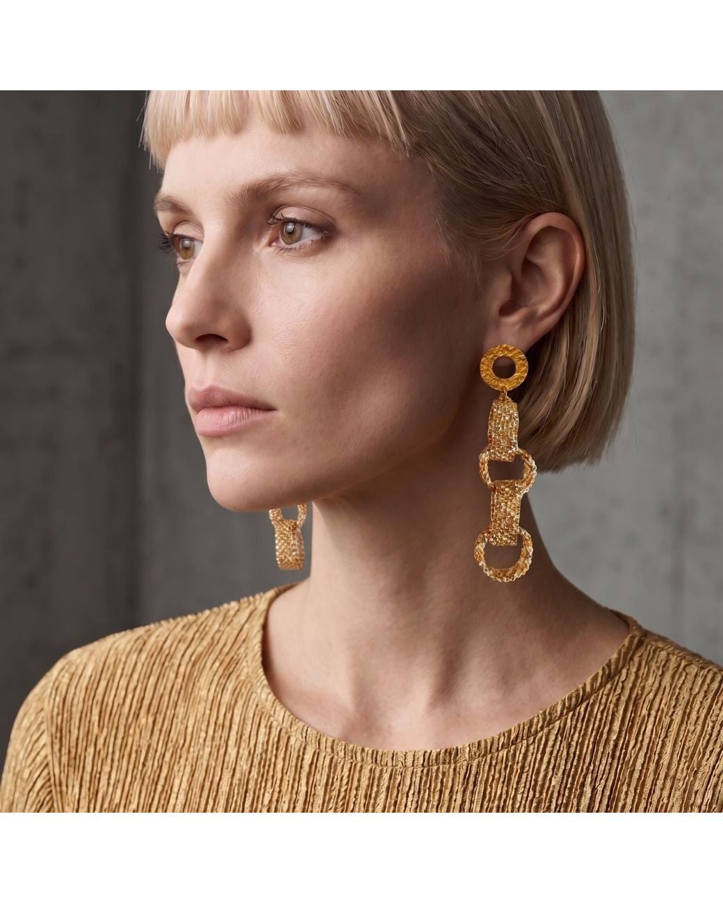 Iliana Arrazola Metallic Bold Chunky Link, Dangle Earrings, Glass Beads, Beaded Jewelry