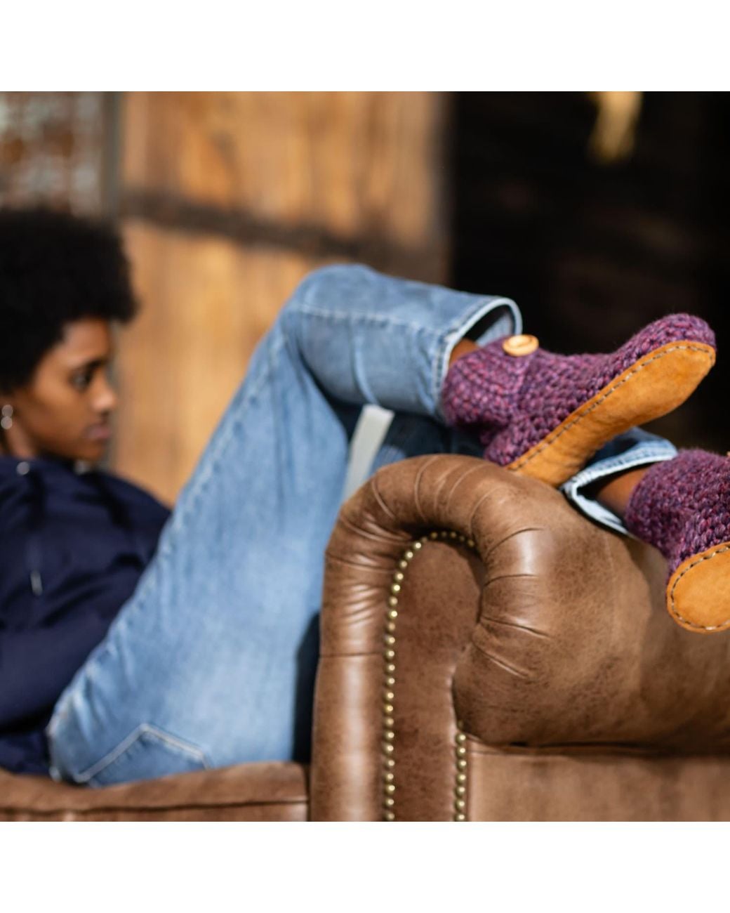 Kingdom of Wow Purple Artisan Made Boot Wool Slippers For