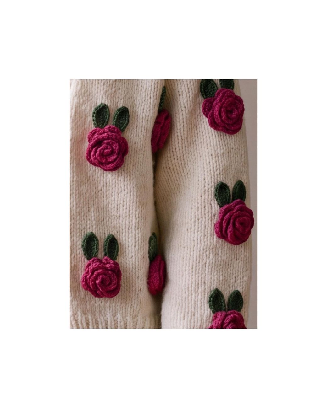 Ana Chic Pink Neutrals Rose Motif Handmade Knitted Cardigan