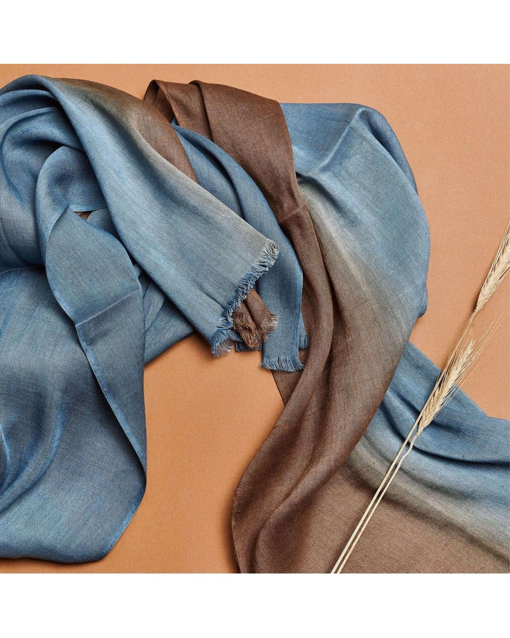 Variously Blue Mahogany Sky Ombre Linen Silk Handloom Scarf