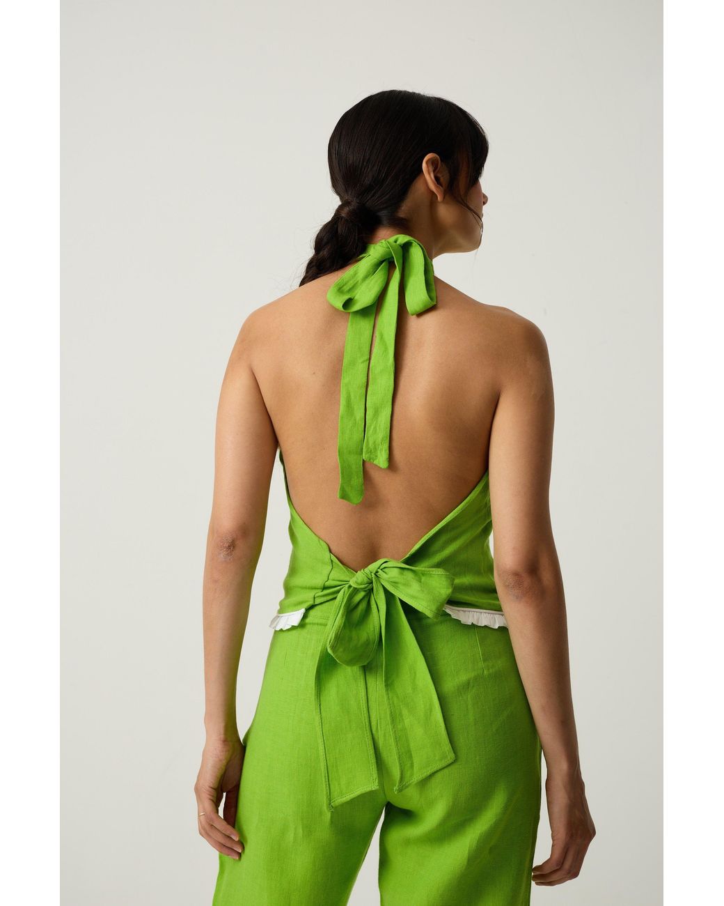 Imaura Green Btw Linen Halter Top
