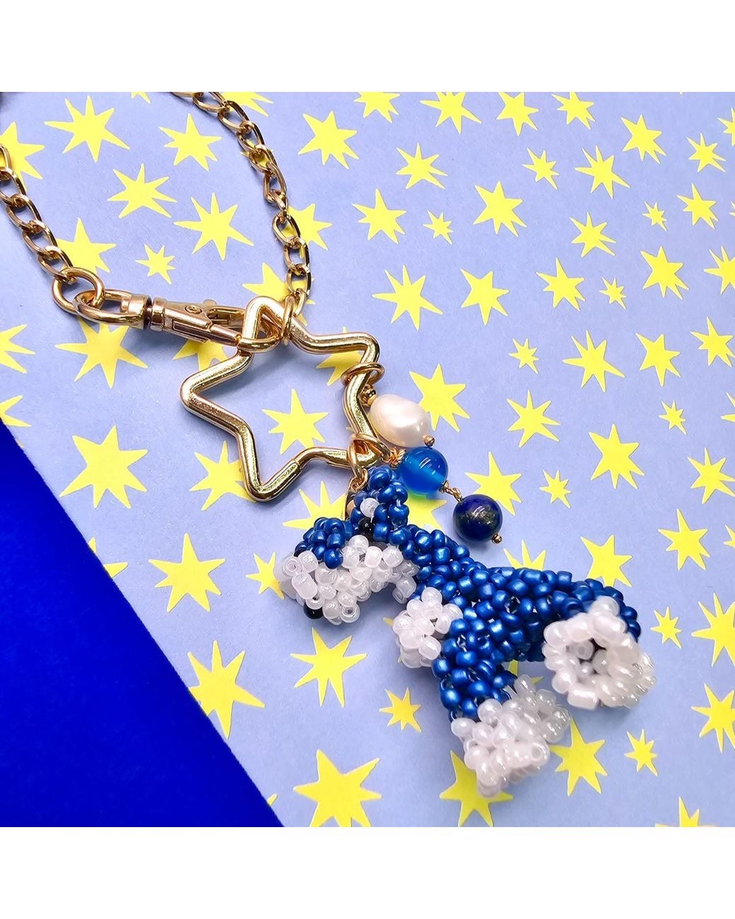 Farra Blue Handcrafted Dog Charm, Lapis & Agate Tassel Bag Charm