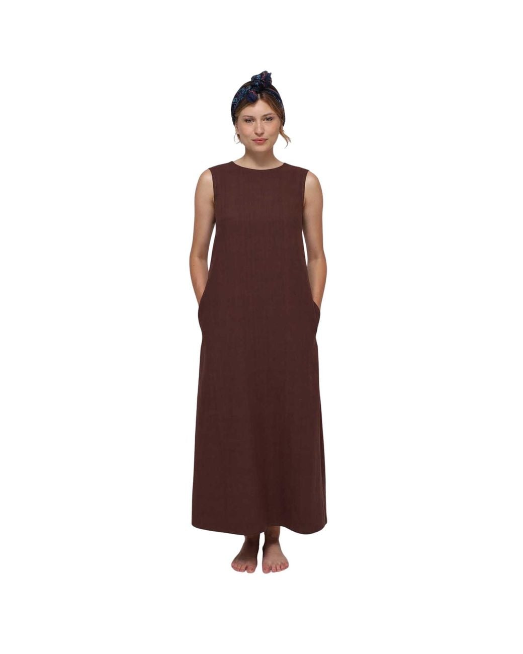 Humans & Land Brown The Nefertiti – V-Back Linen Dress