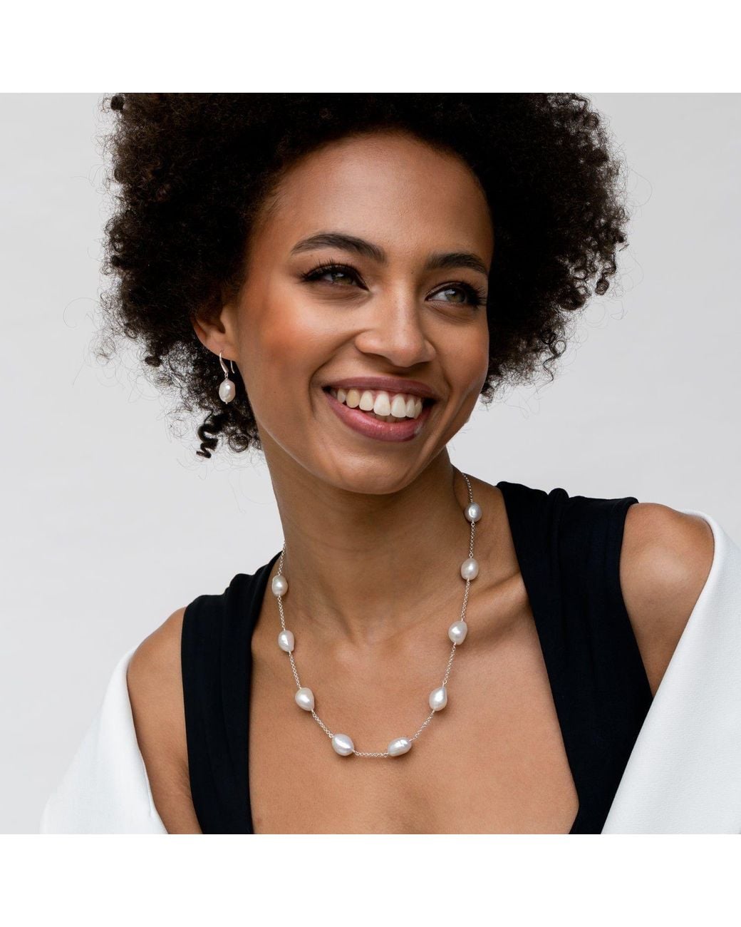 Dower & Hall White Baroque Luna Pearl Chain Necklace
