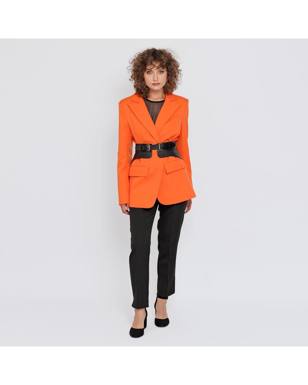 Haute Cuir Black Crescent Peplum Leather Belt