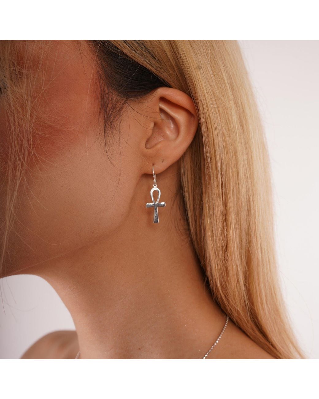 Spero London White Sterling Egyptian Ankh Drop Earrings