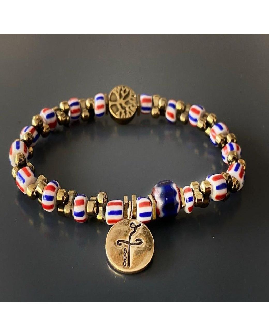 Ebru Jewelry Metallic African Beaded Heal Charm Bracelet