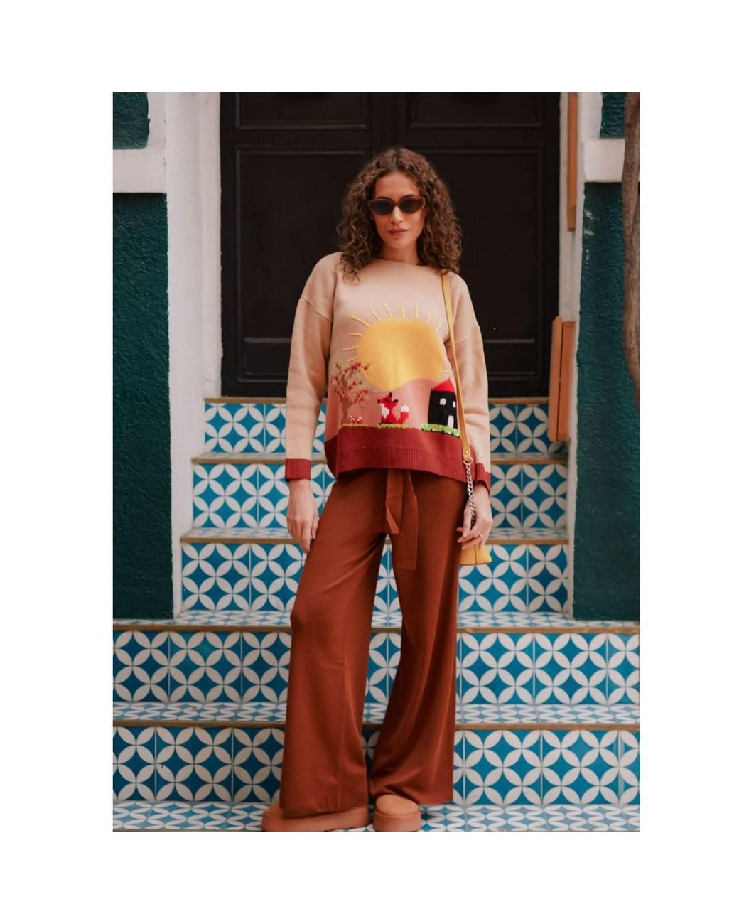 Peraluna Orange Sunny Hand Embroidered Pullover