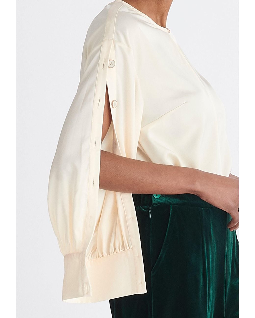 Paisie White Neutrals Button Sleeve Blouse