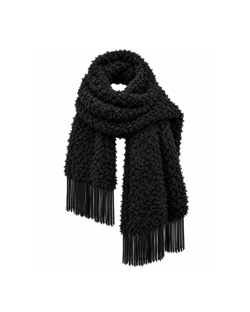 Julia Allert Black Long Textured Scarf With Fringe