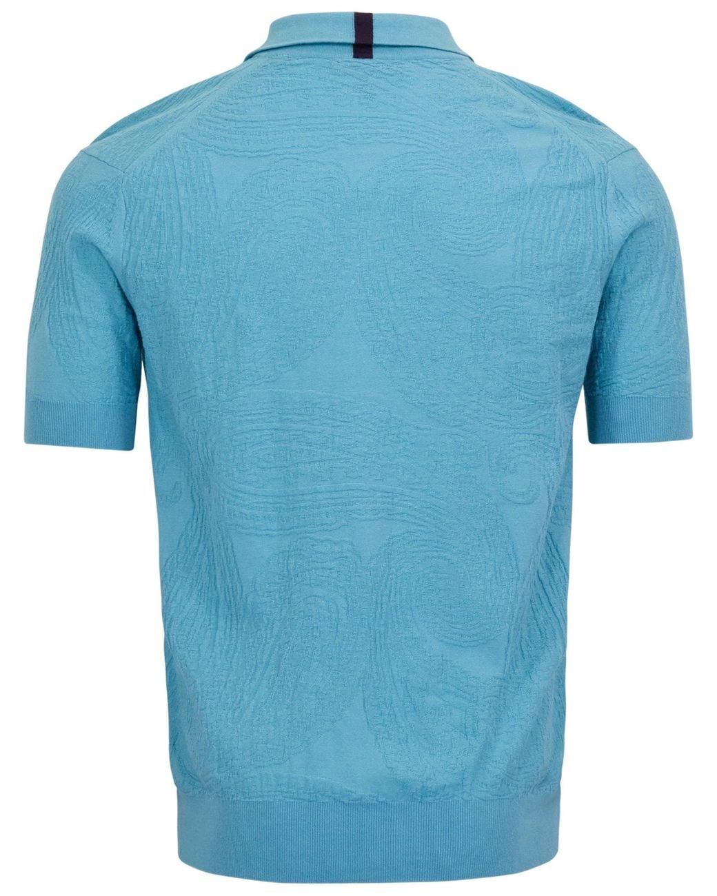 Lords of Harlech Blue Peterson Jacquard Linen Cotton Polo for men